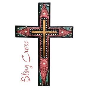 Montana West Rustic Western Black/Pink/Teal Studded Bling Wall Cross